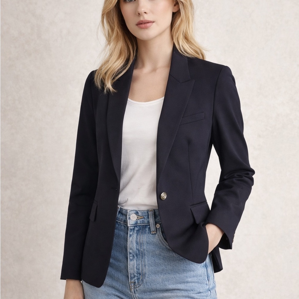 Zara Navy Single-Button Tailored Blazer